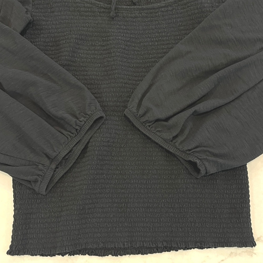 Nation LTD Abrielle Femme Cut-Out Top Womens M Black Smocked Puff 3/4 Sleeve - Picture 5 of 8